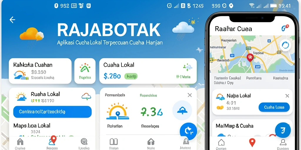 Tampilan antarmuka aplikasi RAJABOTAK menunjukkan informasi cuaca lokal dengan jelas.