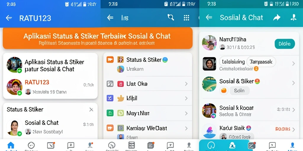 Tampilan antarmuka aplikasi RATU123 dengan berbagai stiker menarik.