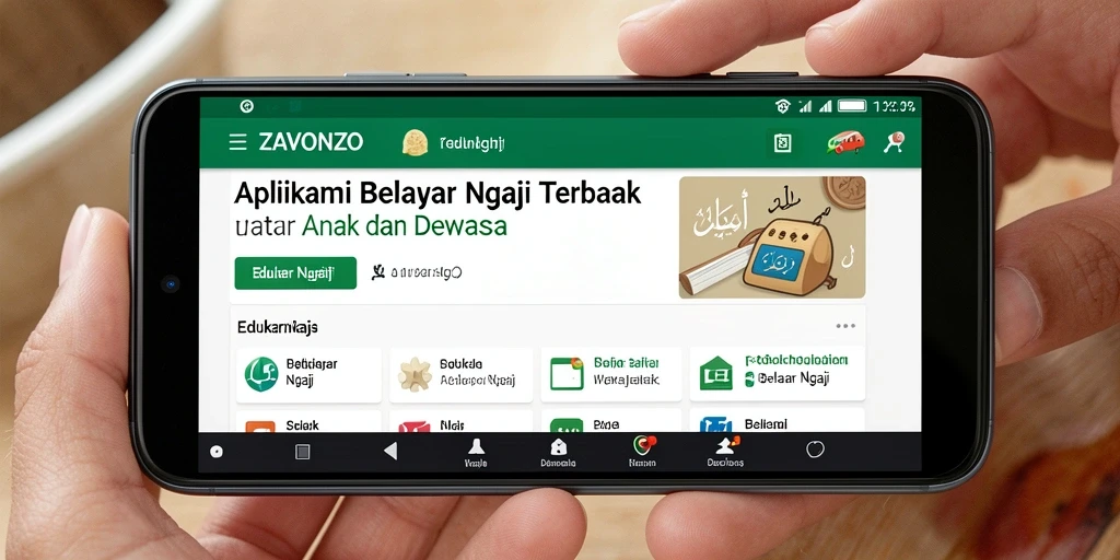Tampilan antarmuka ZAVONZO yang ramah pengguna untuk belajar ngaji.